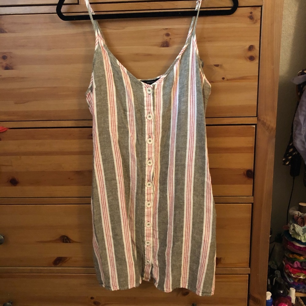 Green/Red Striped Linen Button Down Dress